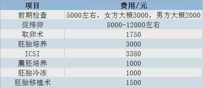 医院试管价目表